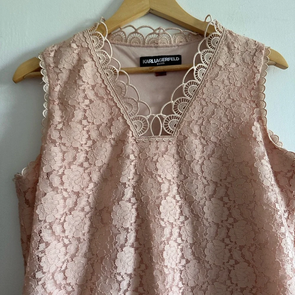 Karl Lagerfeld Paris Light Pink Lace Eyelet Designer Tank Top Size Medium EUC - Picture 7 of 10